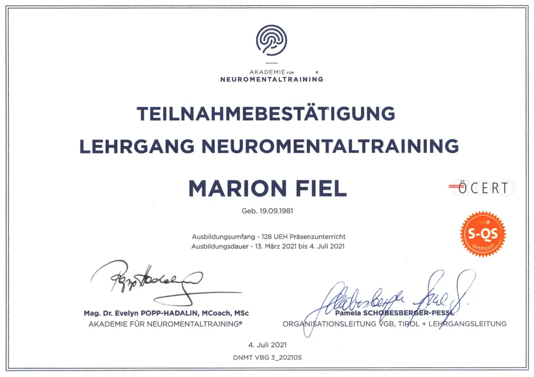 Neuromentaltraining Zertifikat